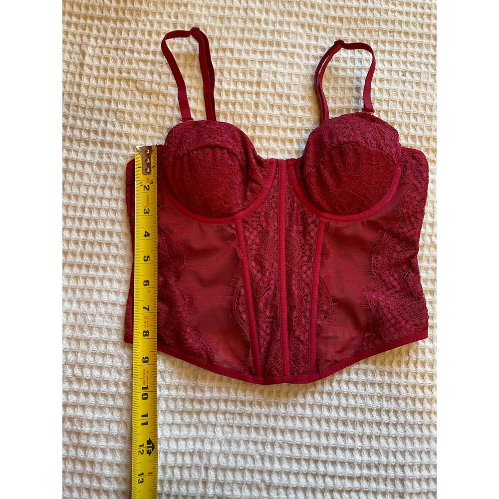 Faded Rose Sexy Romantic Deep Red Lace Classic Ribbed Corset Bustier Top Small - Picture 4 of 9